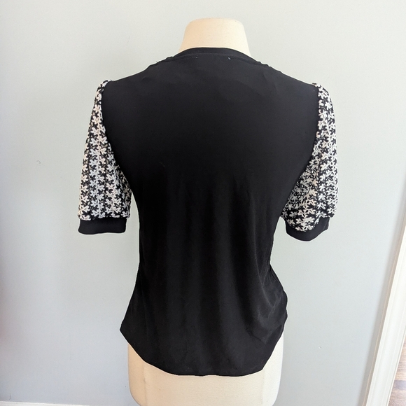 CeCe Black Top with White Patterned Puff Sleeves - Picture 5 of 6